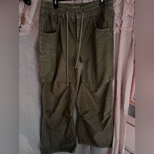 We The Free Green Cargo Pants slouchy fit, button fly, drawstring waist